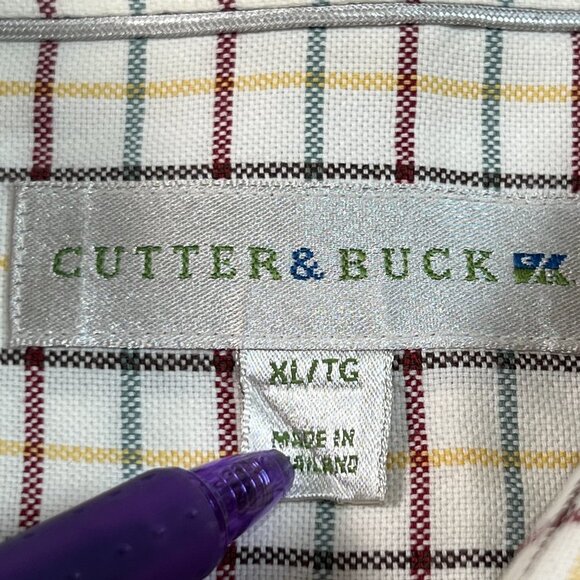 Cutter & Buck Mens Button Down Shirt XL Long Sleeve White Yellow Purple Check - Picture 8 of 9